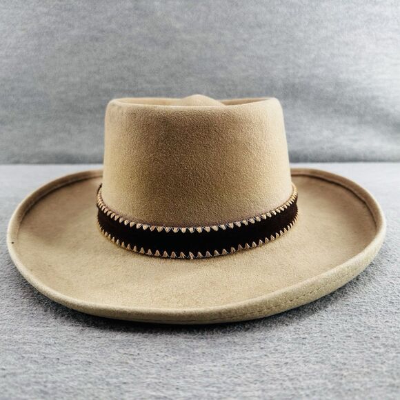 TEMPO FASHIONS DESIGNER - Beige Wool Indented Crown Size 7 1/8 Fedora Hat H7 - Picture 5 of 11